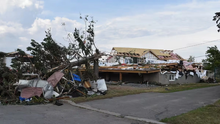 Arbre déraciné tombé sur une clôture à Danville